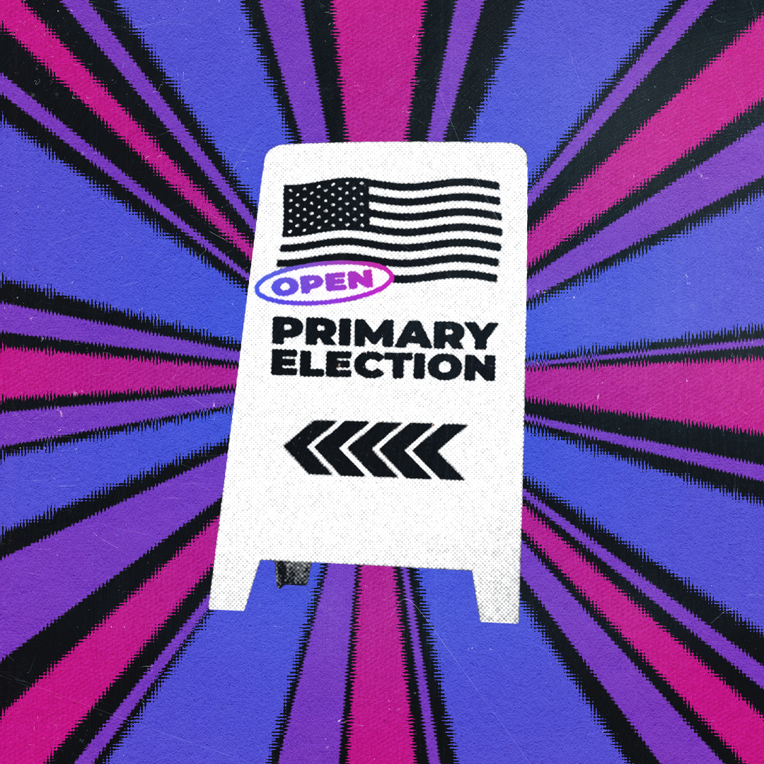 Open Primary Election sign with an artistic filter surrounded by a starburst design