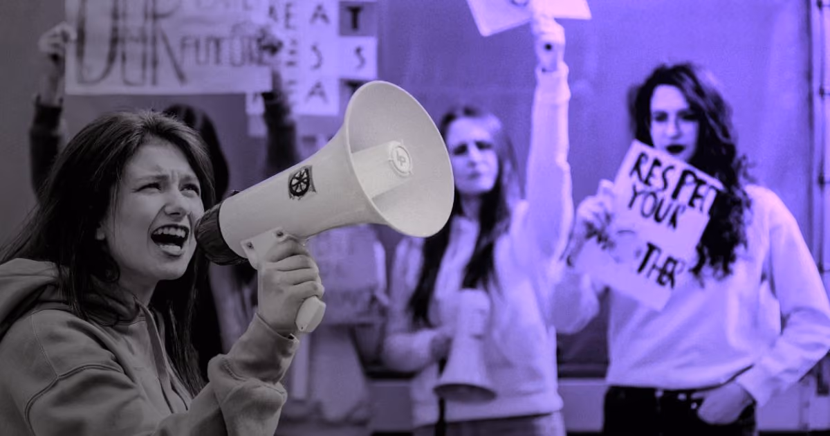 woman speaking into megaphone