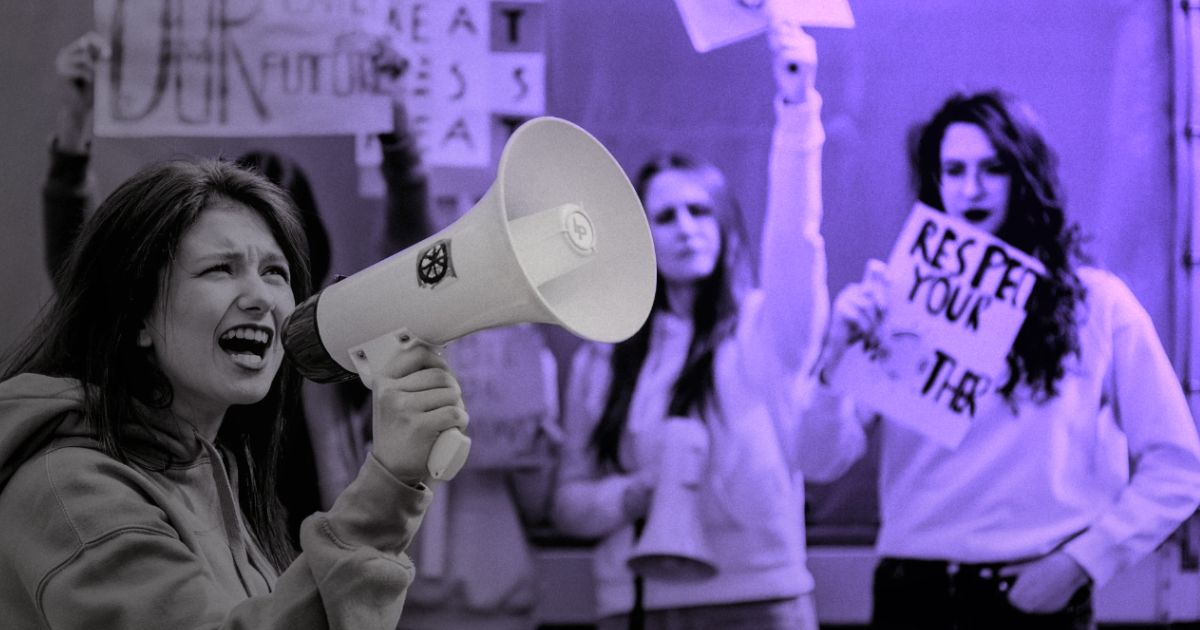 woman speaking into megaphone