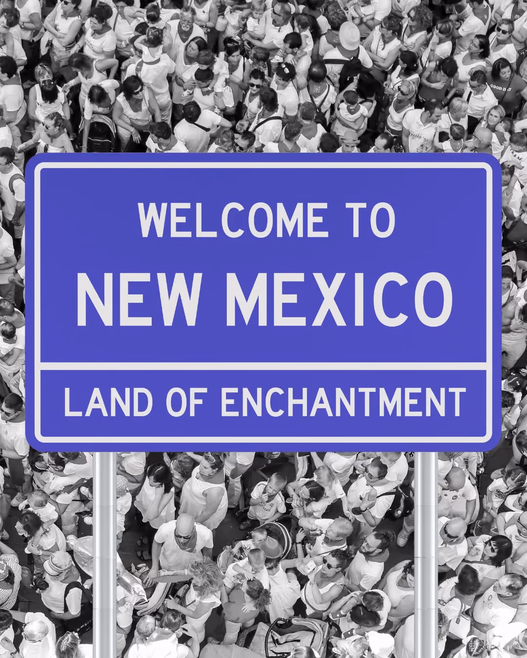 new mexico state sign with people in background
