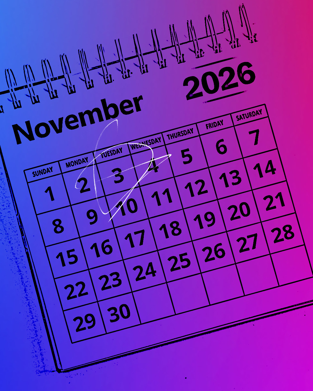 November 202 Calendar with November 3rd, Election Day, circled