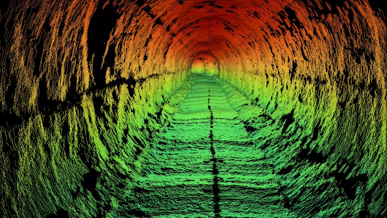 Processed 3D tunnel point-cloud geometry shown in SASSAS Tunnel Viewer