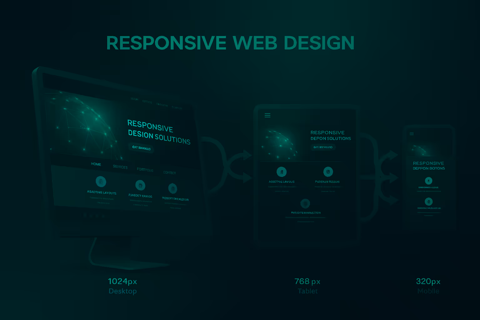 Responsive web design example showing how a website adapts to desktop, tablet, and mobile screen sizes