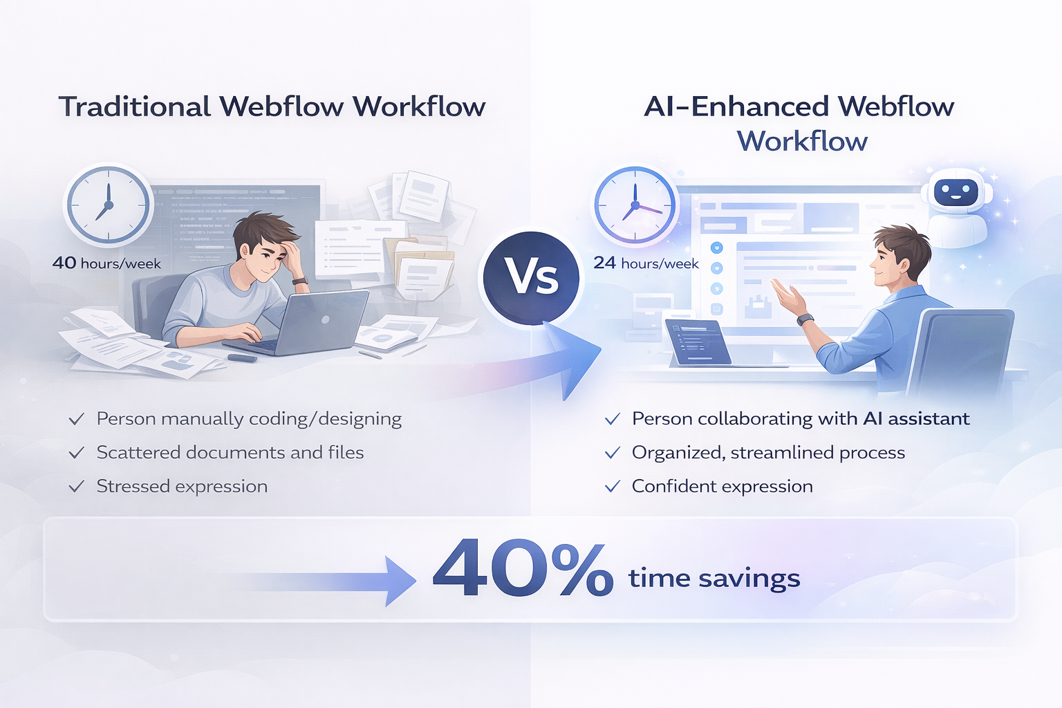 Traditional Webflow Workflow" vs "AI-Enhanced Webflow Workflow