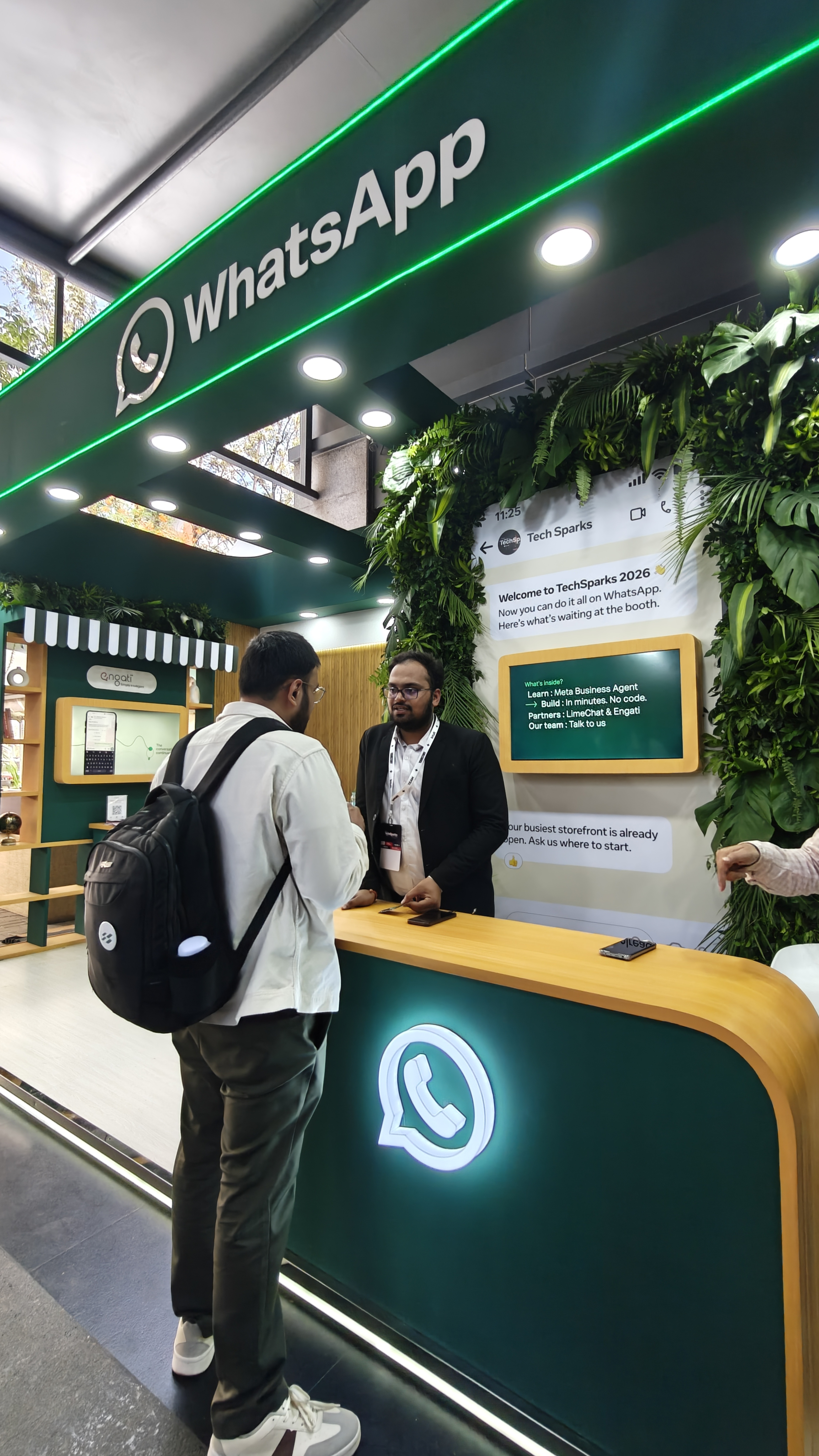 Nishant from Flowtrix at the WhatsApp Business booth at TechSparks 2026