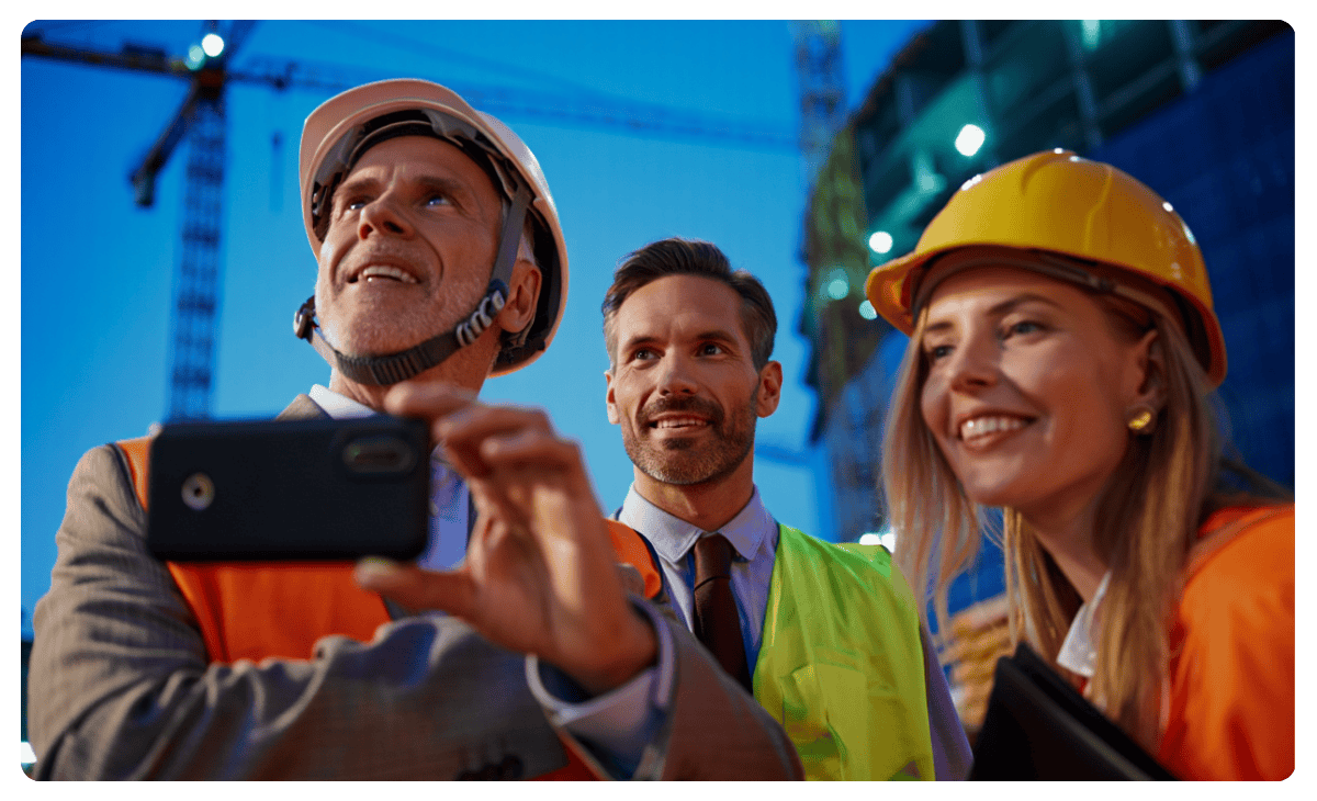 Projektleiter nutzen mobile lcmd App für IPA Bauprojekt Management auf Baustelle