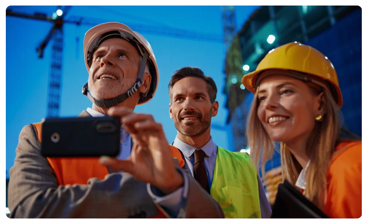 Projektleiter nutzen mobile lcmd App für IPA Bauprojekt Management auf Baustelle