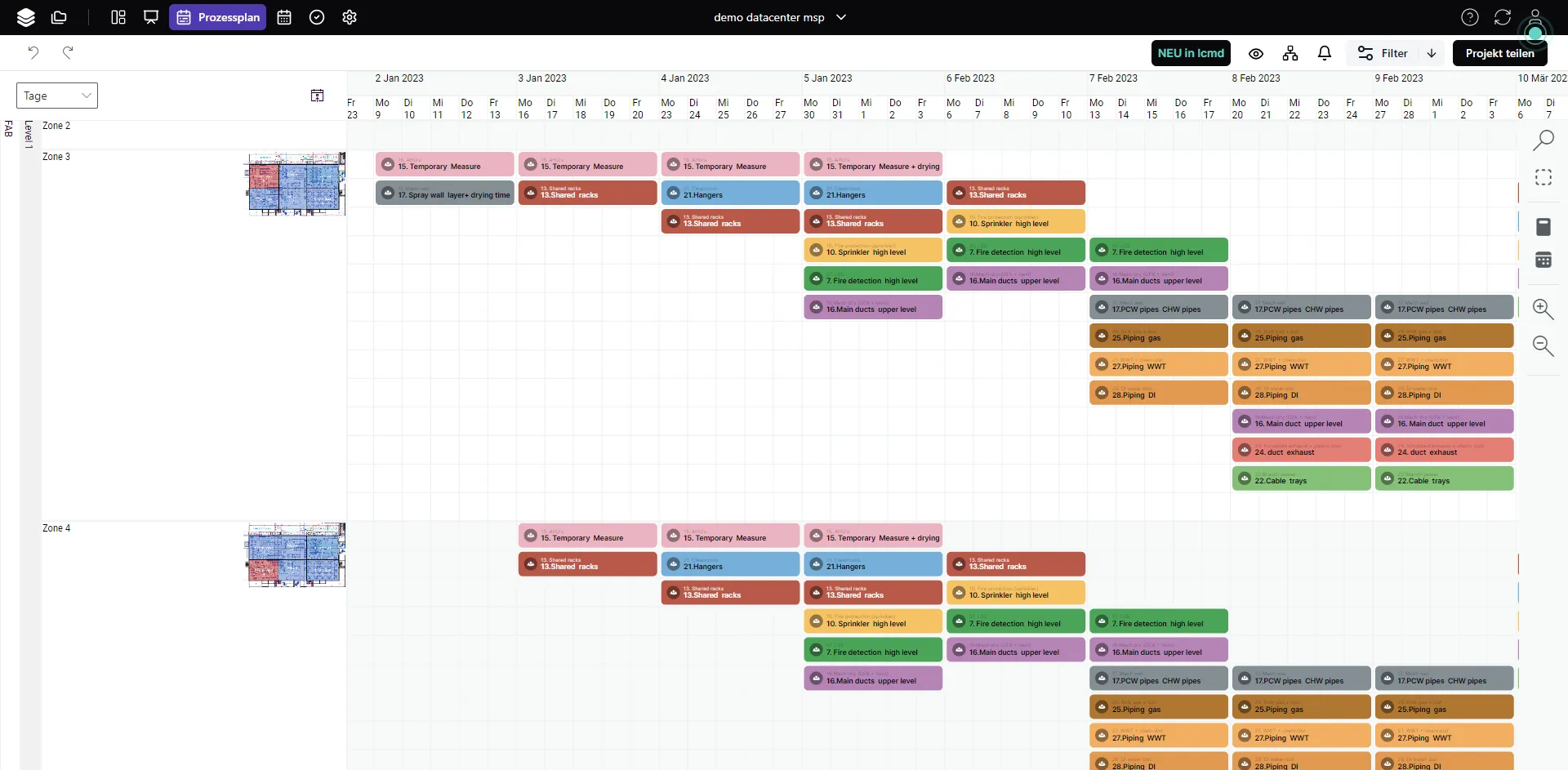 Ein intuitiver Terminplan, der mit Lean Construction Software erstellt wurde.