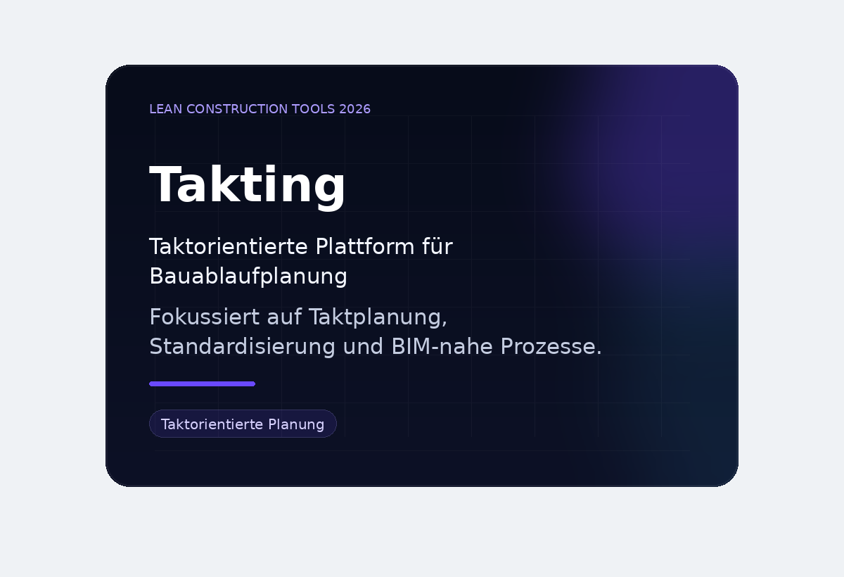 Takting-Vergleichskarte mit taktorientierter Plattform für Bauablaufplanung, Standardisierung und BIM-nahe Prozesse