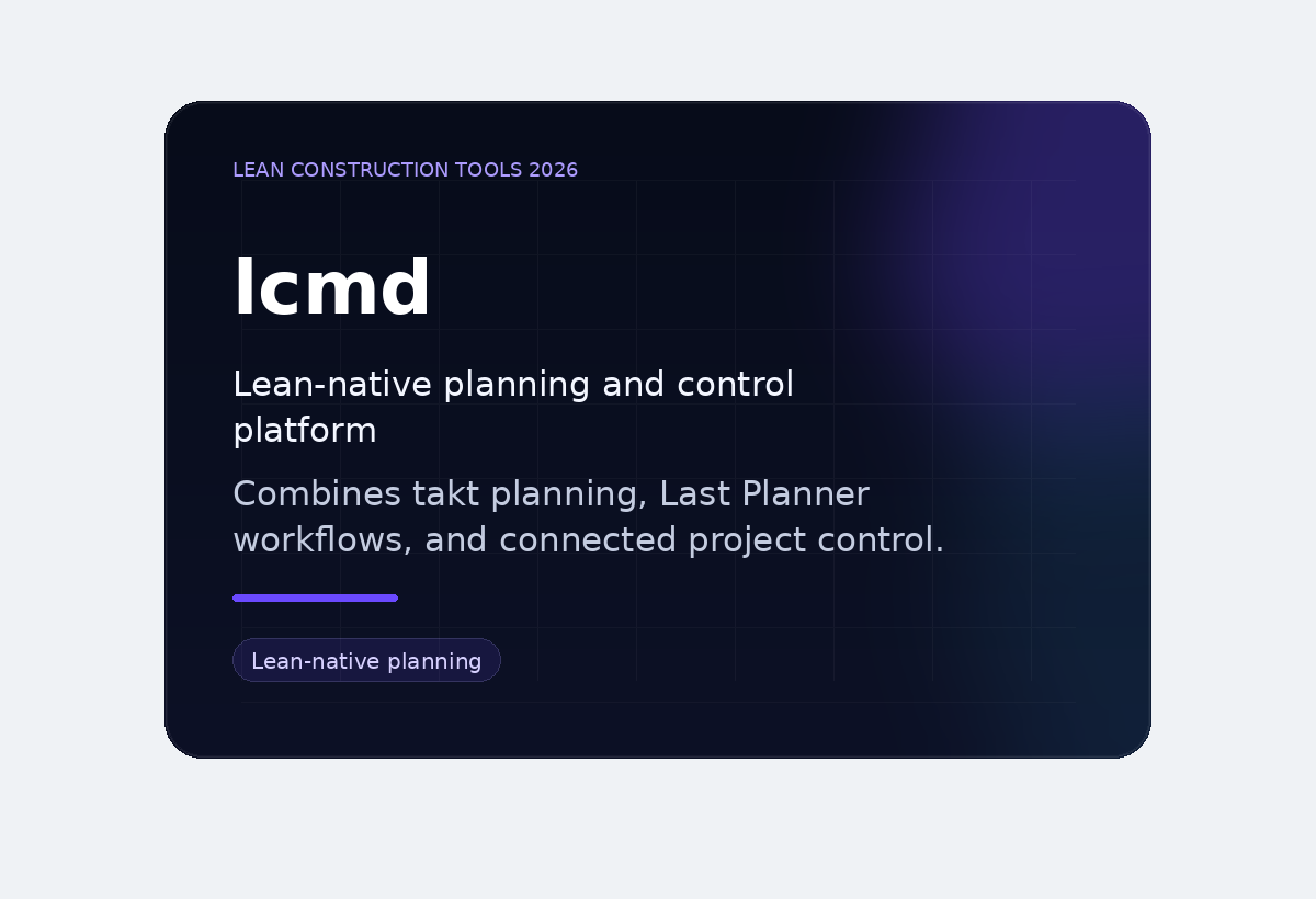Lcmd cmd comparison card showing a Lean-native planning and control platform for takt planning, Last Planner, and project controlcard
