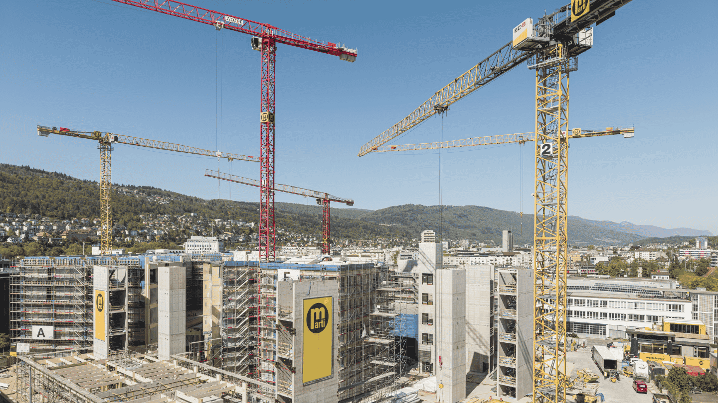 Die Baustelle des Campus Biel der Marti AG aus der Vogelperspektive