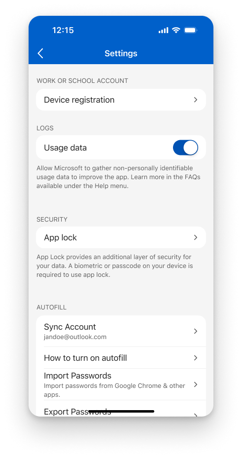 user settings