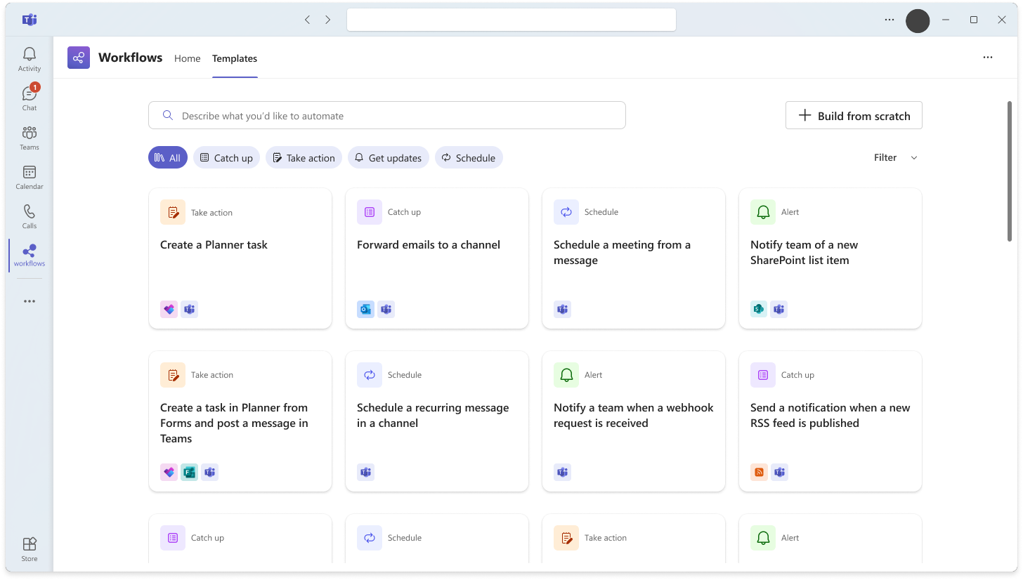Screenshot der Workflows v2 Vorlagen-Katalog-Erfahrung.