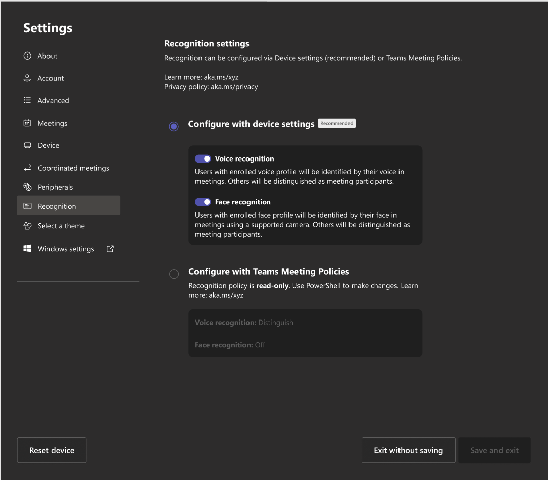 user settings