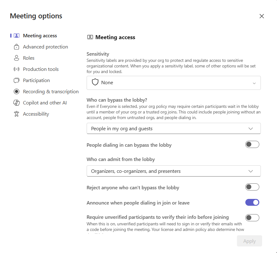 user settings