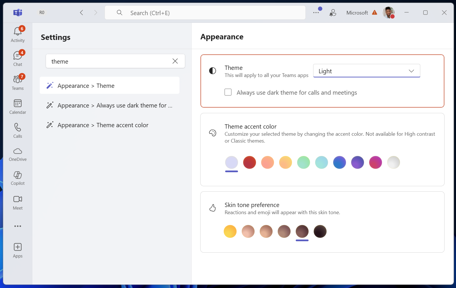 user settings