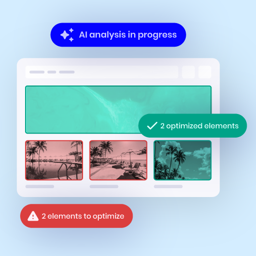 BEYABLE automatically analyzes a site thanks to AI and detects that 2 elements need to be optimized.