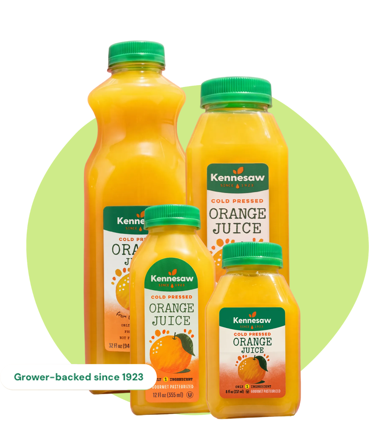Kennesaw Orange Juice in 8, 12, 32, and 64 ounce bottles