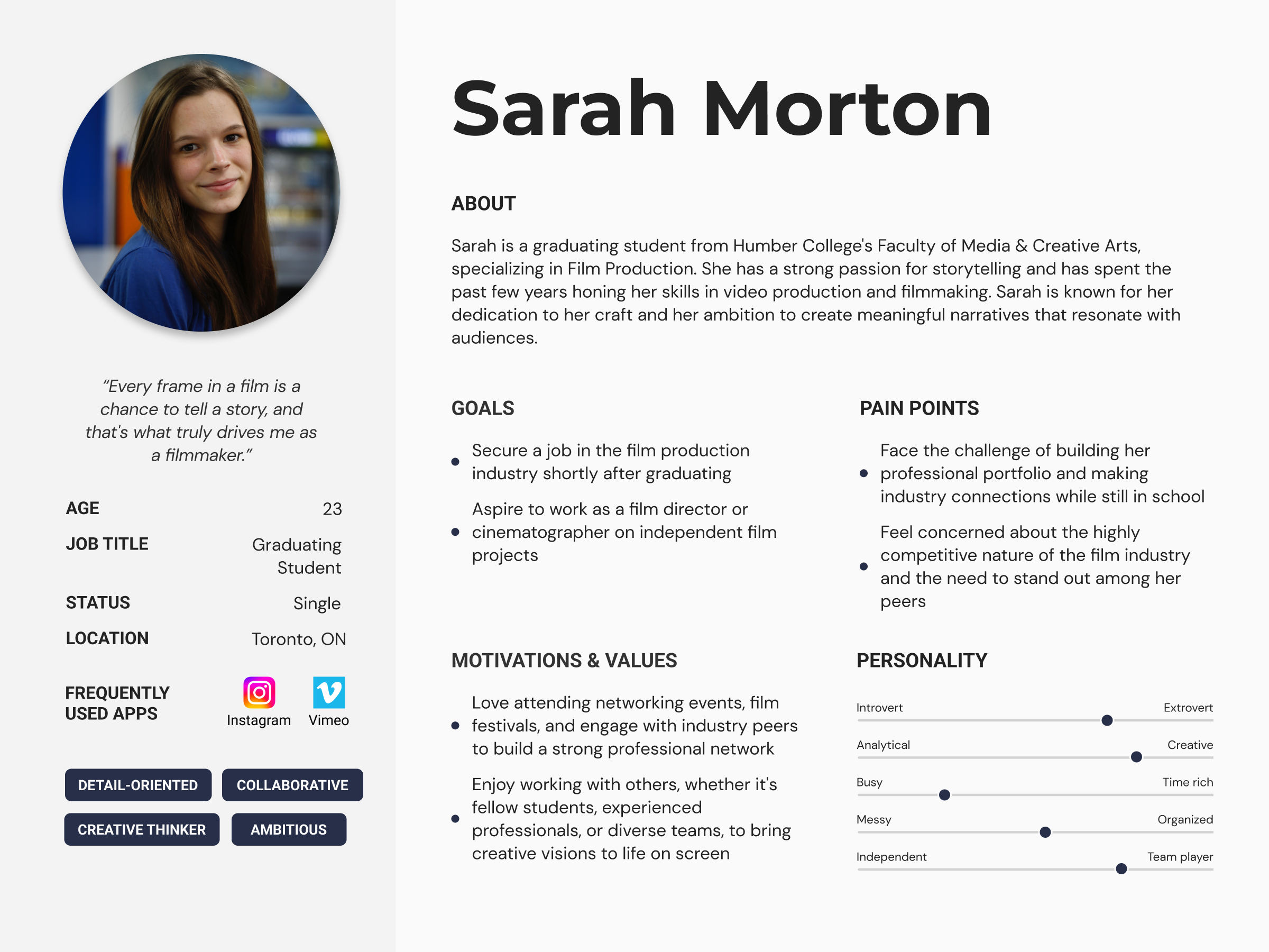 User persona of Sarah Morton