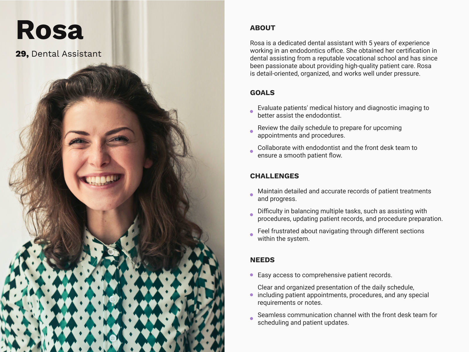 User persona of Rosa