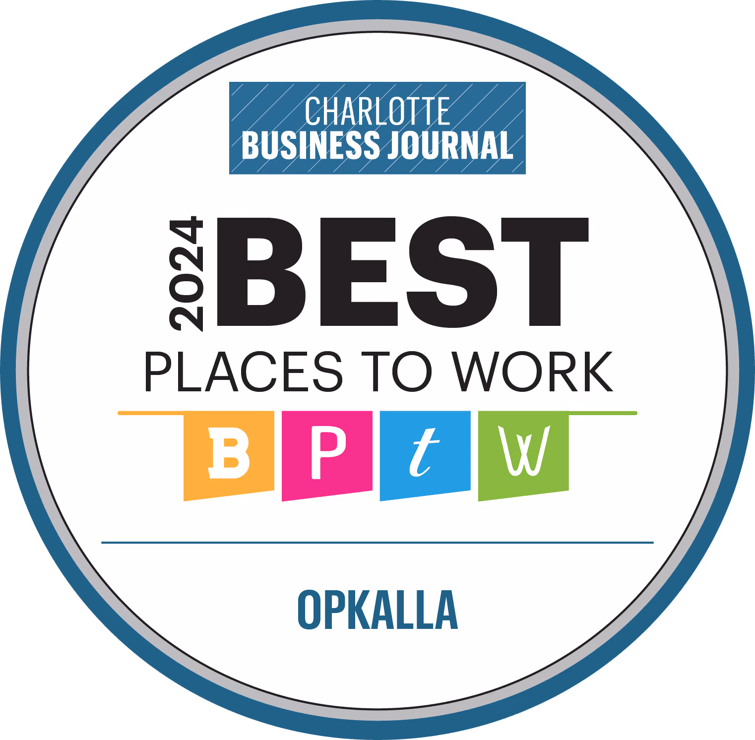 Charlotte Business Journal 2024 Best Places to Work badge awarded to OpKalla.