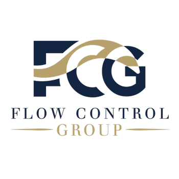 Logo of Flow Control Group with stylized letters FCG and company name underneath.