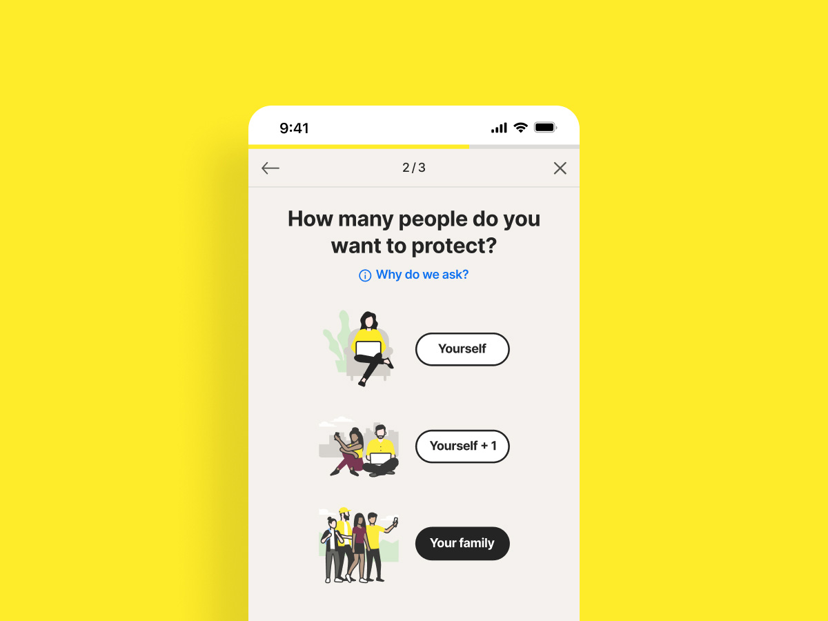 Intuitive widget that helps LifeLock customers select product that fits their needs.