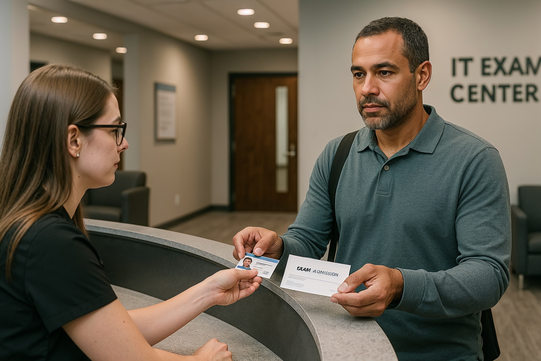 IT Career Transitions & “No Experience” Entry — adult candidate checking in at an IT certification testing center