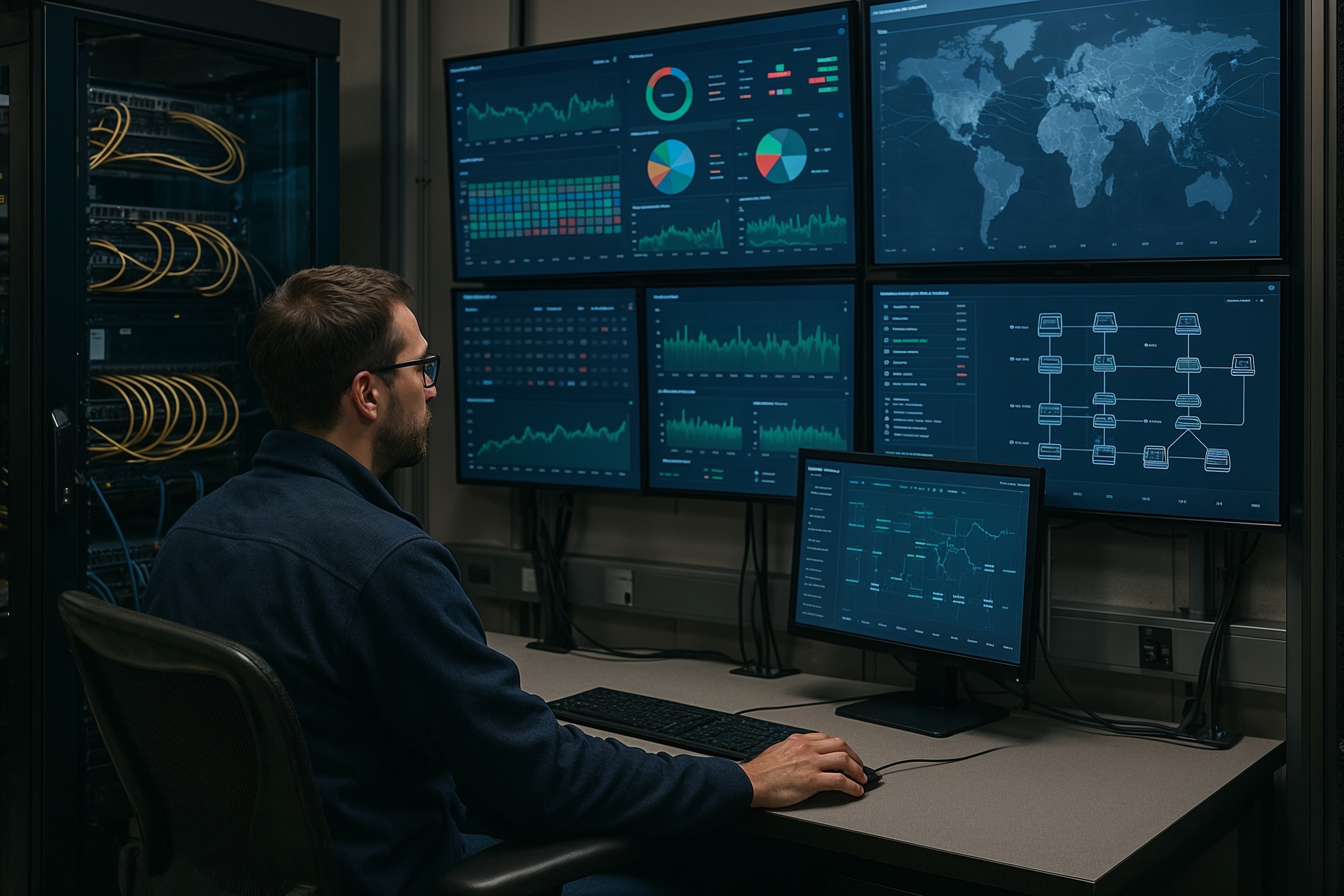 Success Stories & Student Journeys: network operations engineer monitoring enterprise infrastructure in a NOC