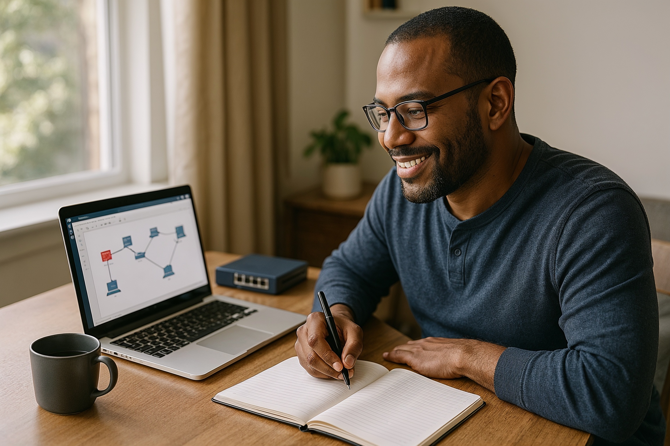 student testimonial network security career path adult studying for Security+ at home lab