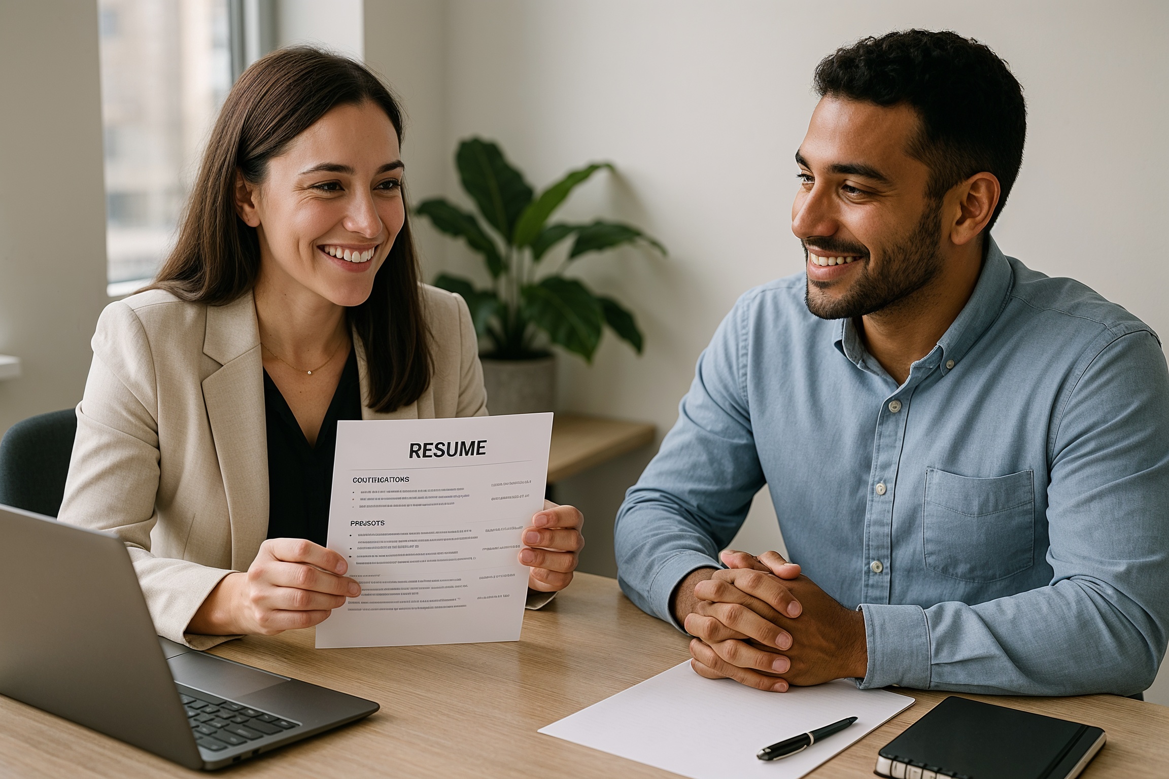 what IT recruiters look for in 2025: recruiter and candidate reviewing a certification-focused resume