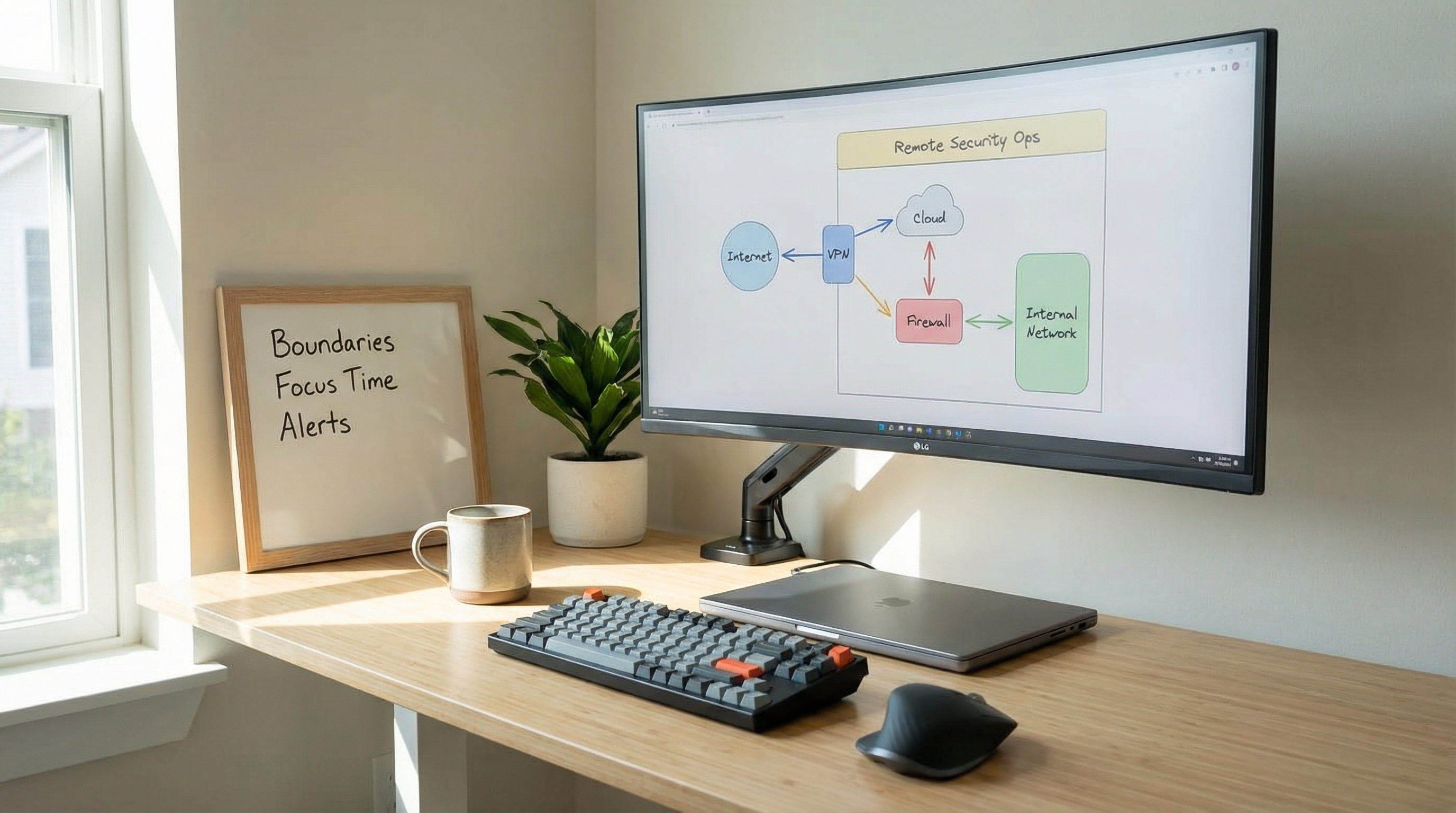 remote-cybersecurity-workstation-with-diagram-and-whiteboard