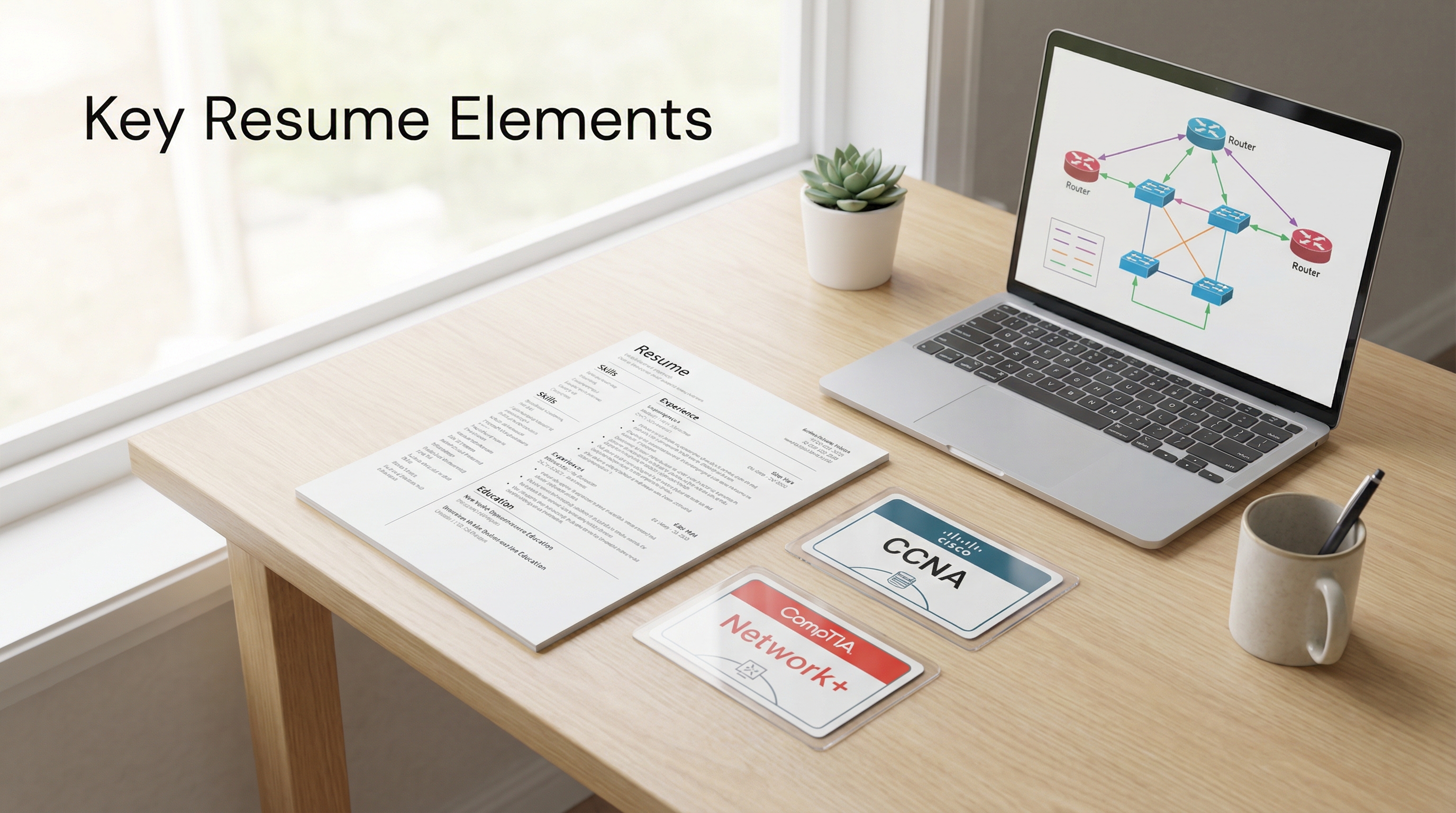 resume-layout-with-network-certifications-and-diagrams-on-desk