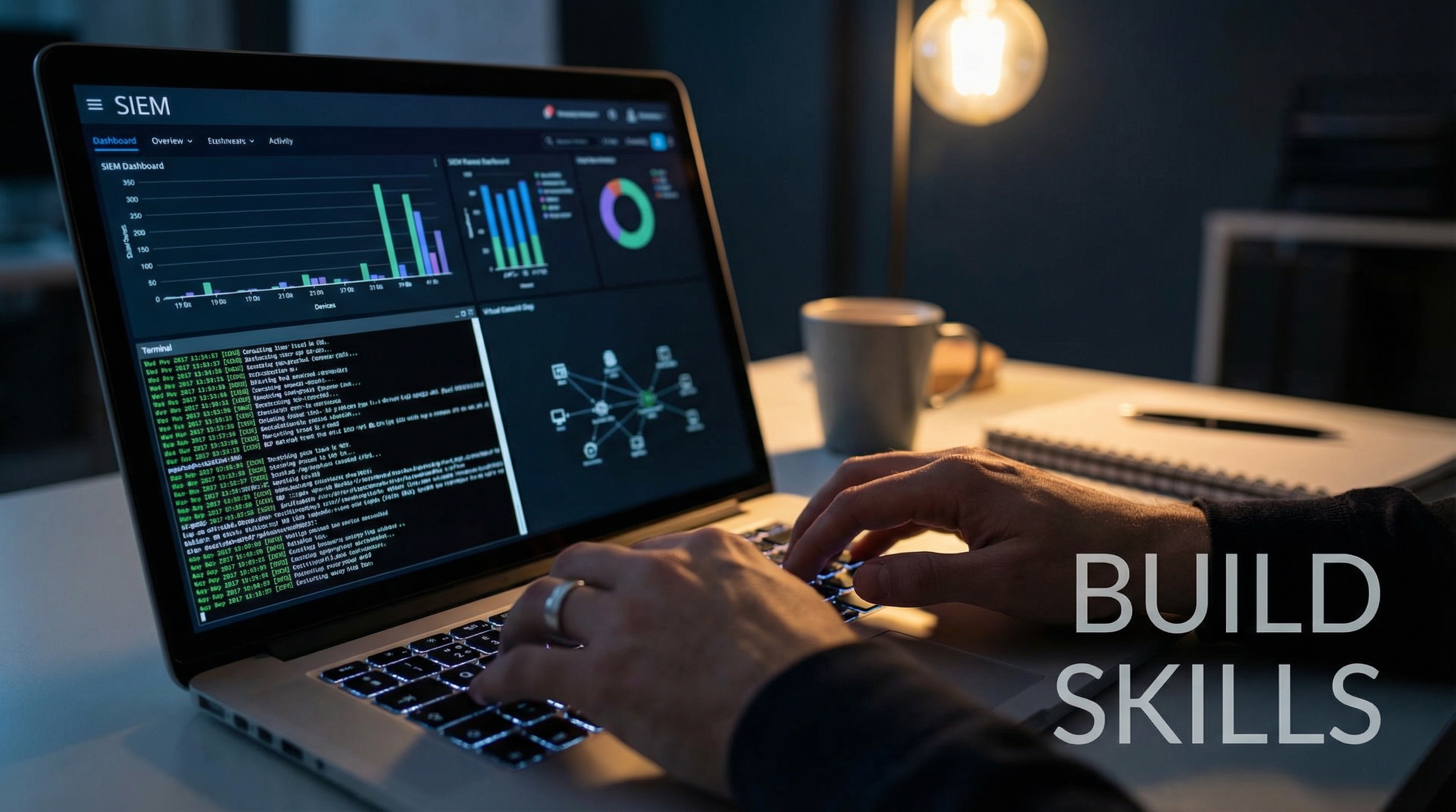 hands-working-on-cybersecurity-lab-with-siem-dashboard