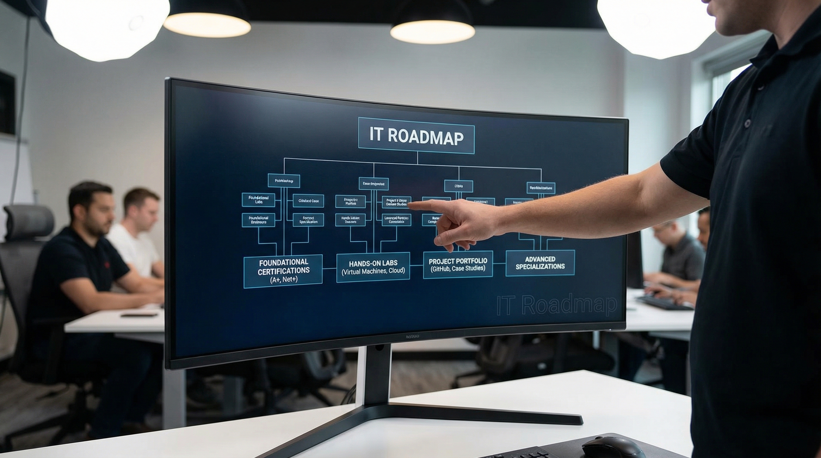 person-reviewing-it-career-roadmap-on-monitor