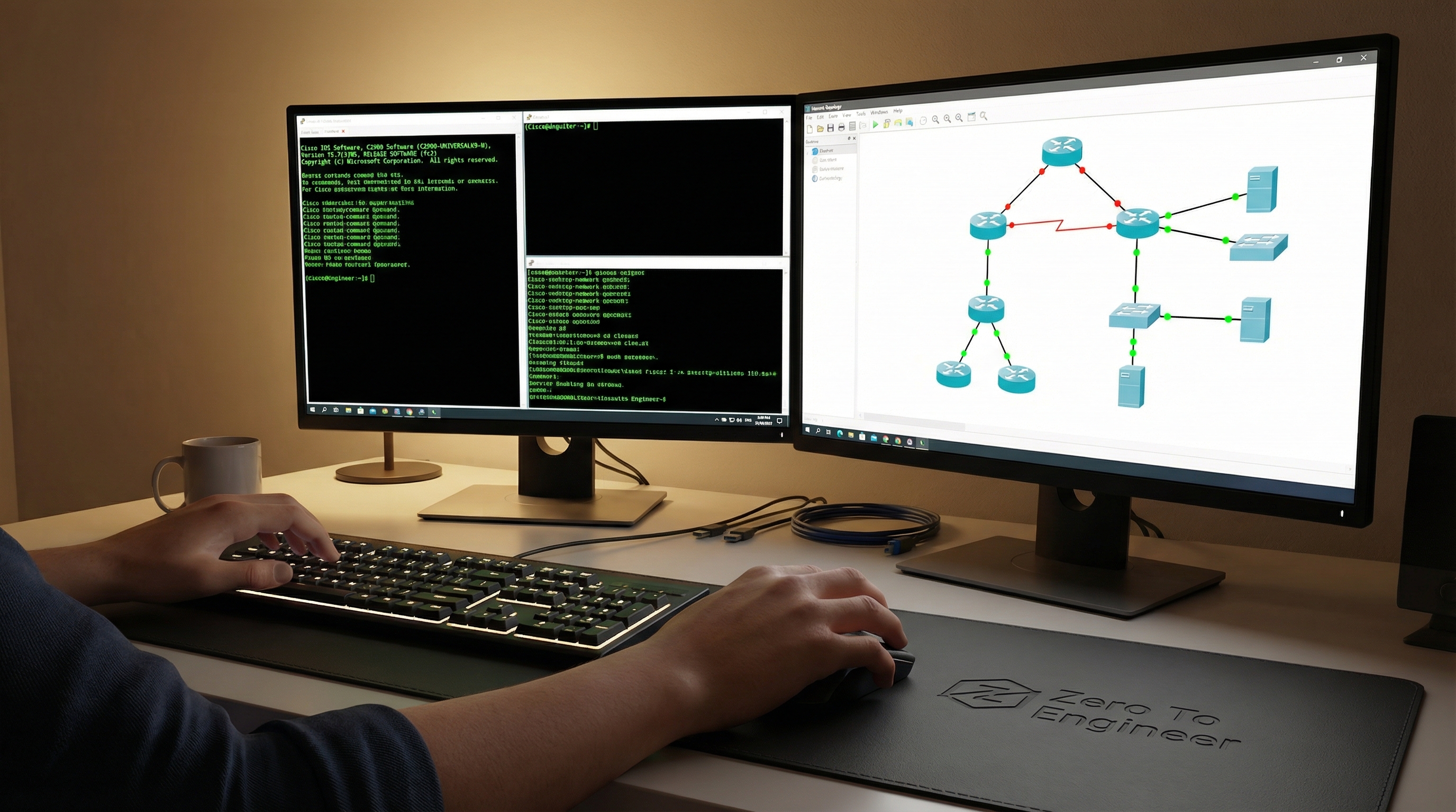 hands-working-on-networking-lab-with-cli-and-network-topology