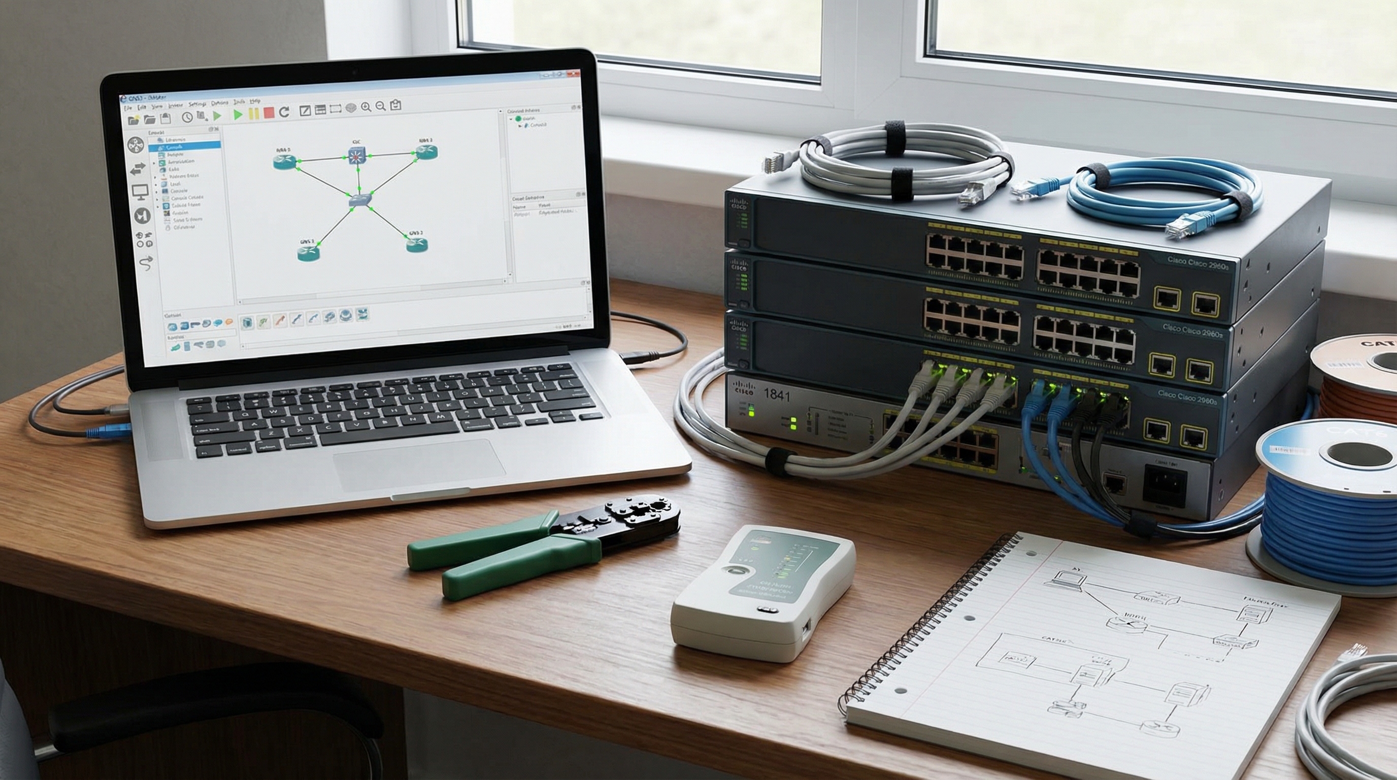 home-lab-setup-with-laptop-switches-router-and-network-simulator
