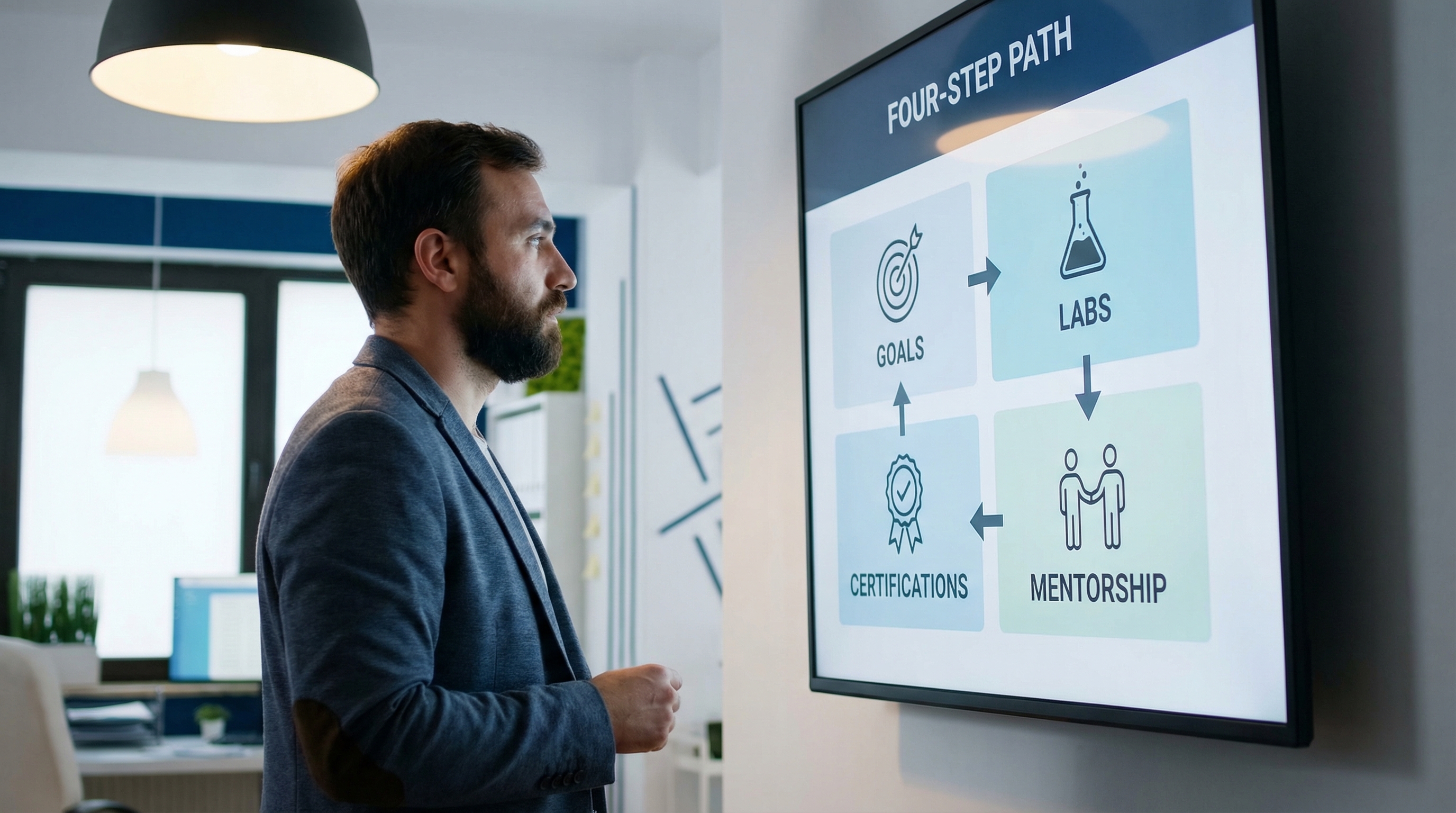 learner-reviewing-it-training-four-step-framework