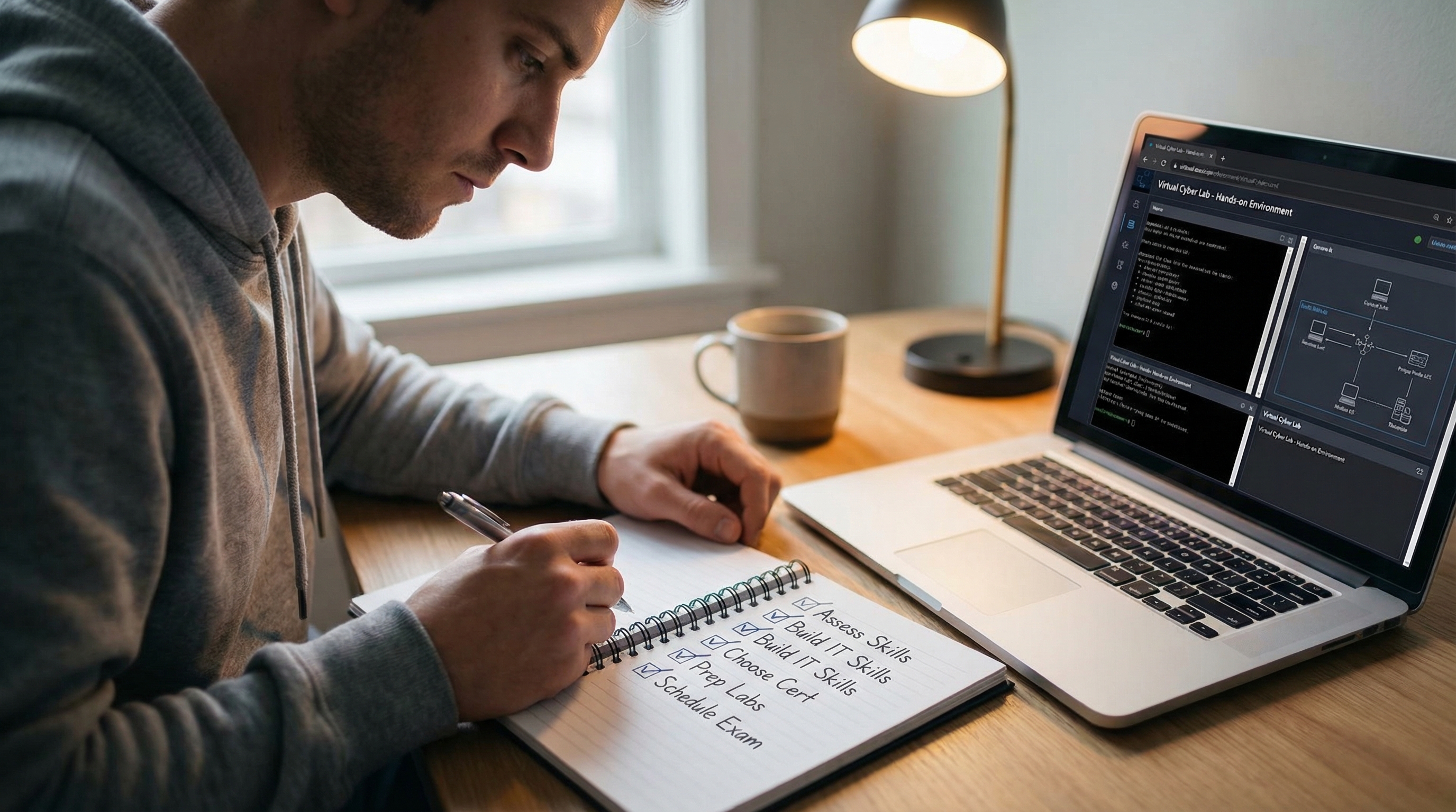 person-creating-cybersecurity-certification-study-checklist