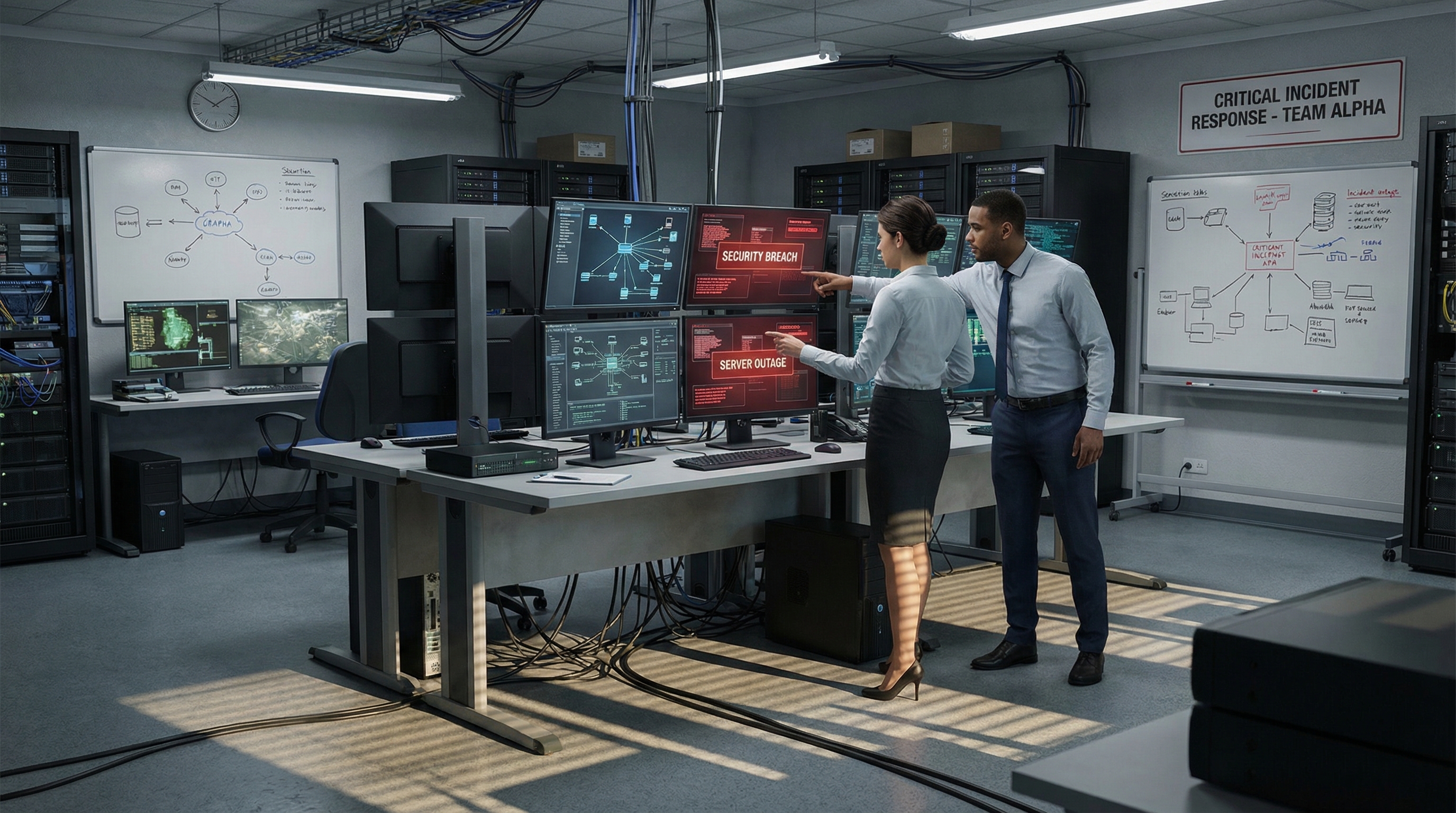 two-trainees-working-on-it-simulation-with-network-diagrams