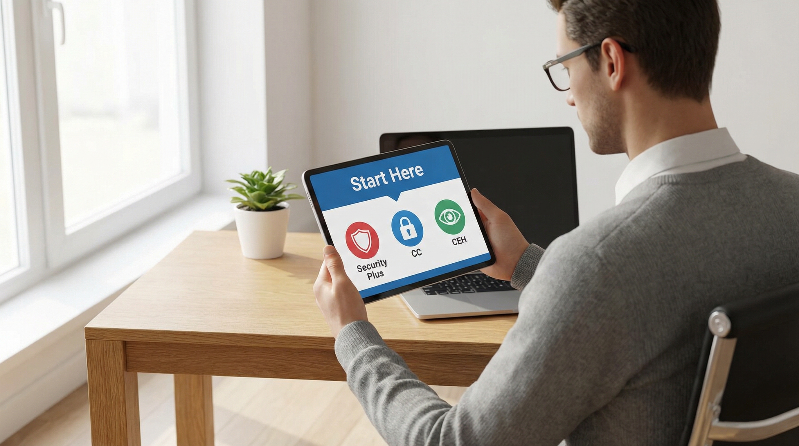 person-reviewing-beginner-cybersecurity-certifications-on-tablet