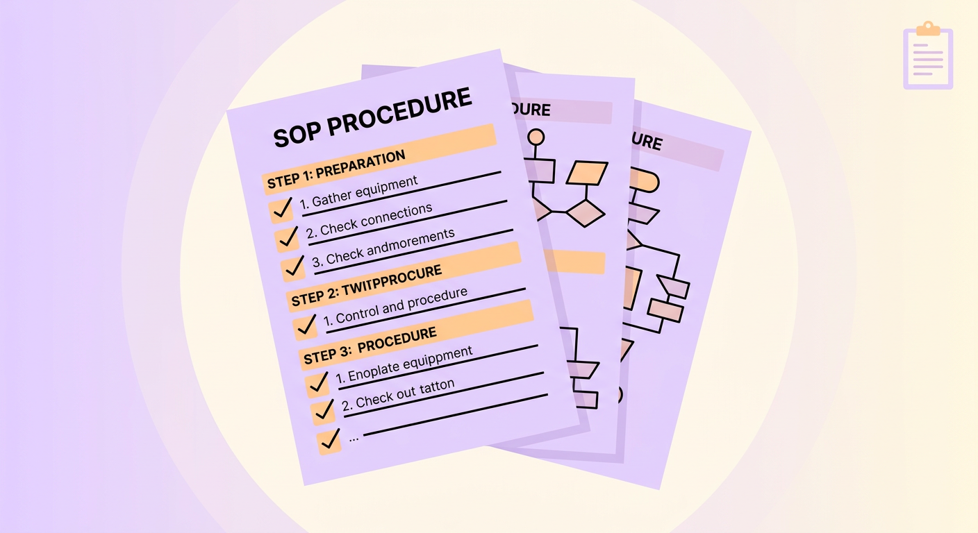 SOP Template - stacked procedure documents with checkmarks