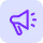 Purple speaker icon with sound waves on a light blue rounded square background.