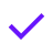Purple check mark icon with a small diagonal line extending from the top right.