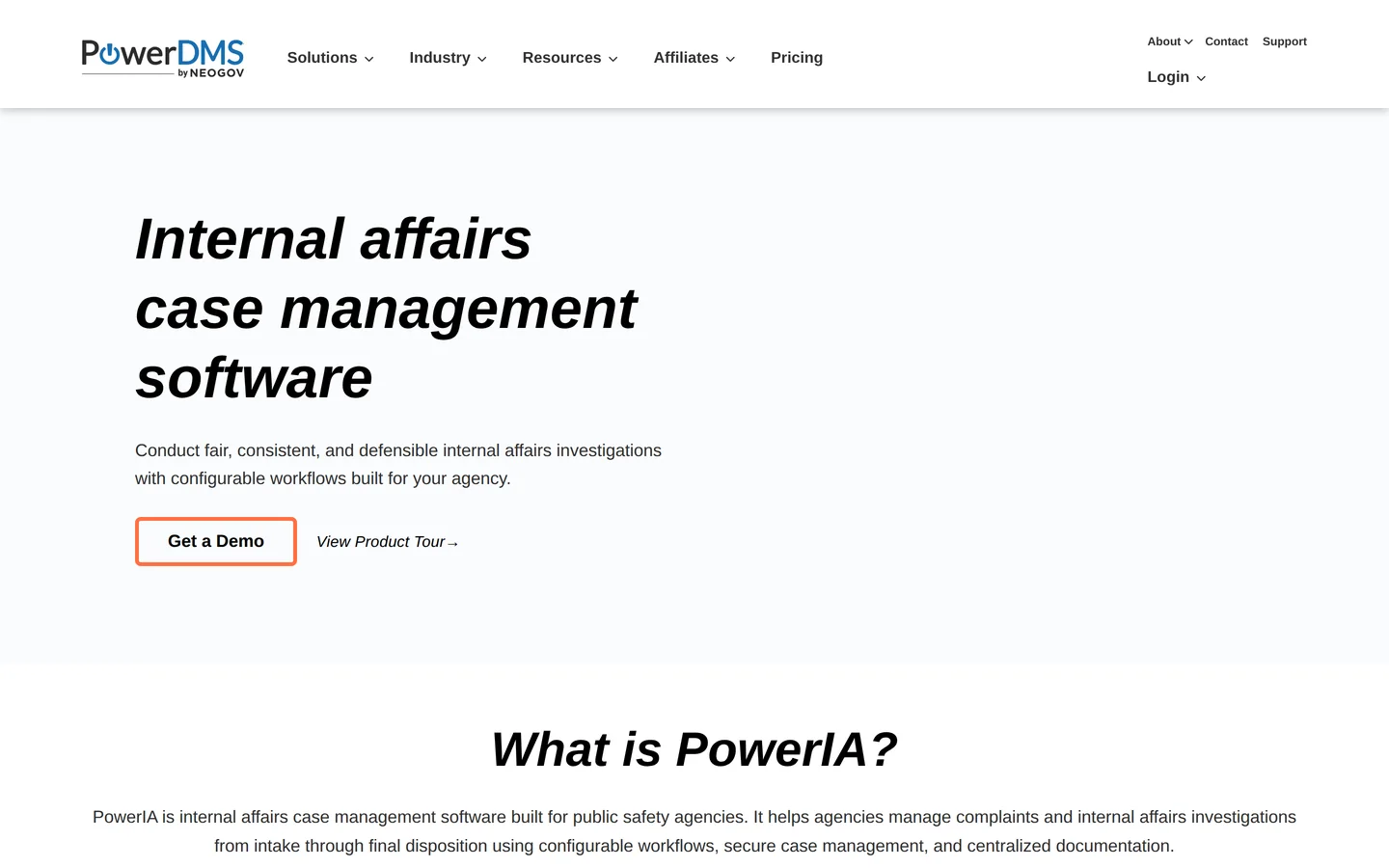 NEOGOV PowerDMS homepage - internal affairs case management for police departments