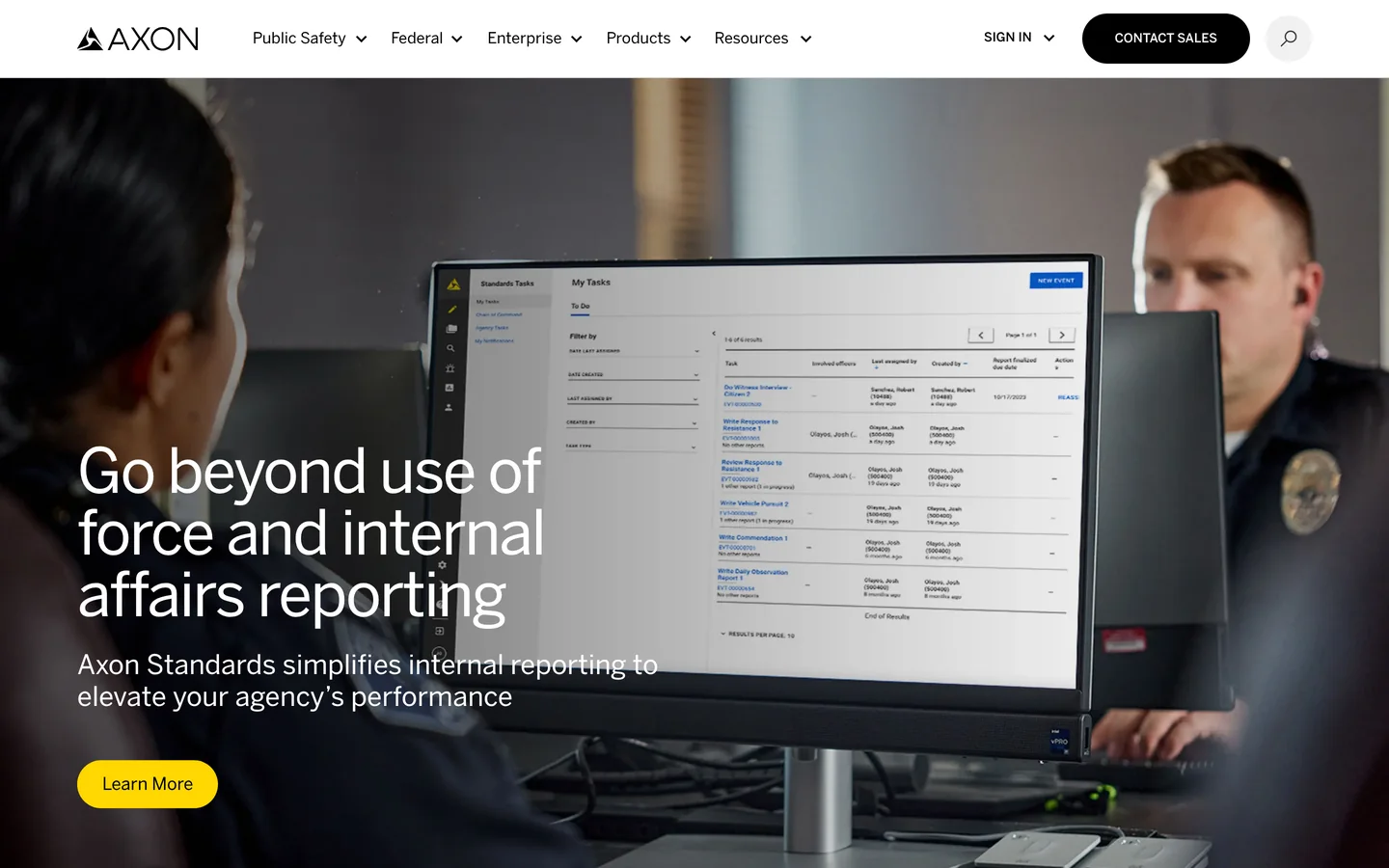Axon Standards homepage - internal affairs case management for police departments