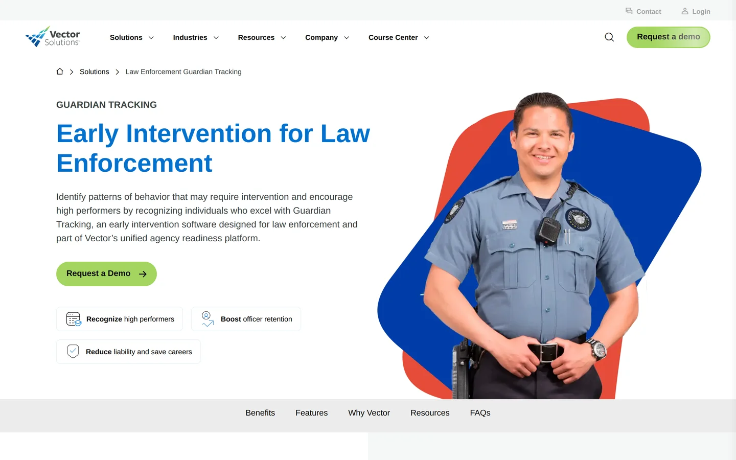 Vector Solutions Guardian Tracking homepage - internal affairs case management for police departments