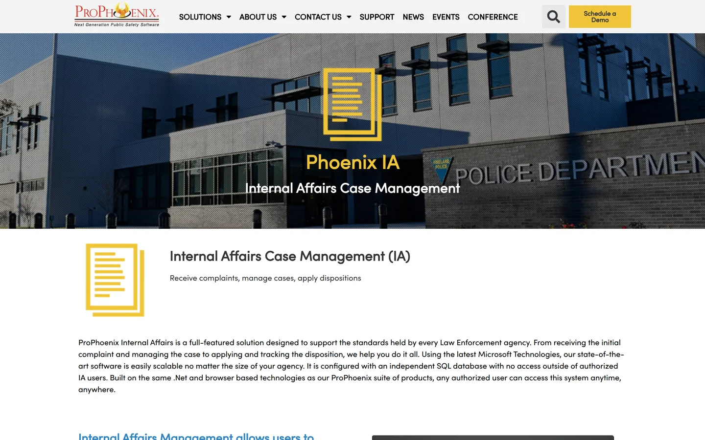 ProPhoenix homepage - internal affairs case management for police departments