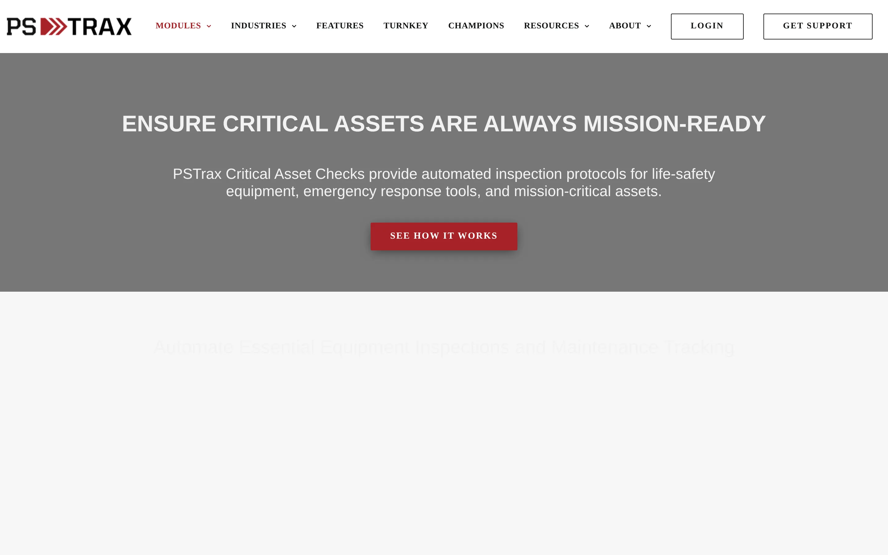 PSTrax critical asset checks page - fire department inventory software