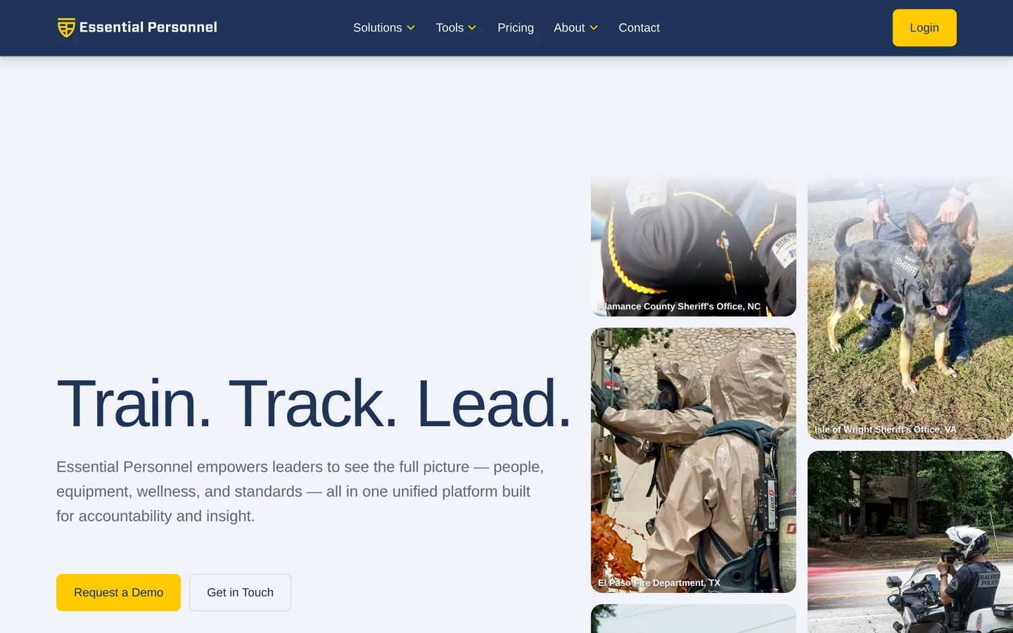 Essential Personnel homepage - fire department accreditation and ISO rating software